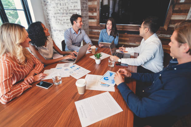istock Group of people meeting with technology. 1130352087
