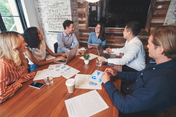 istock Group of people meeting with technology. 1130352088