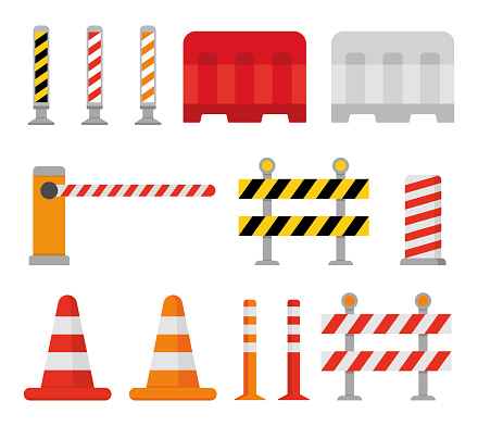 Road barrier and street barriers set. Vector illustration