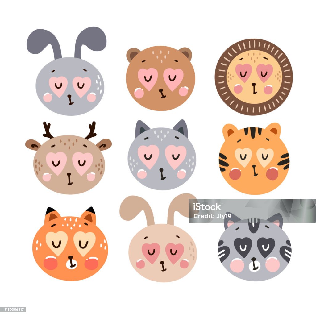 Cute Happy Animals Collection Stock Illustration - Download Image Now -  Animal, Art, Art And Craft - iStock
