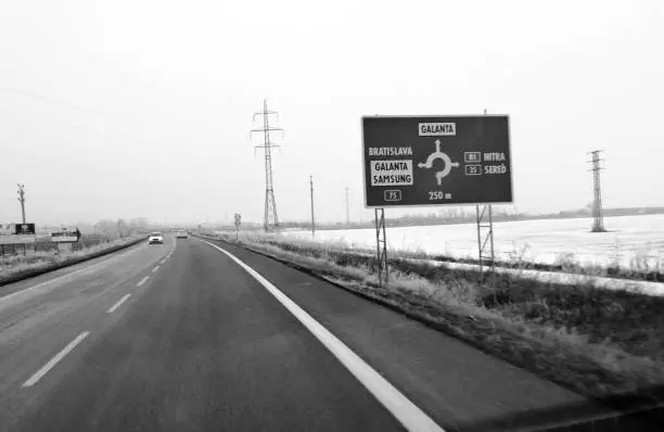 Road markings on motorway with directions