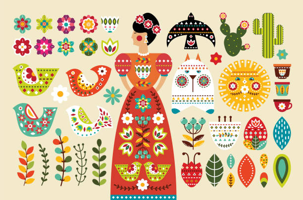 Set Mexican folk elements in flat design Set Mexican folk elements in flat design. Vector illustration latin american and hispanic ethnicity stock illustrations