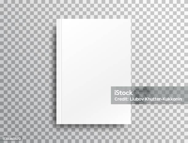 Blank Mockup With Shadow On Transparent Background White Realistic Brochure A4 For Presentation Notebook With Place For Text Closed Vertical Book Magazine Mockup With Top View Vector Illustration - Arte vetorial de stock e mais imagens de Modelo - Arte e Artesanato