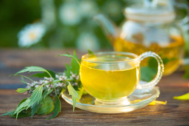 istock delicious green tea in beautiful glass bowl on table 1130360593