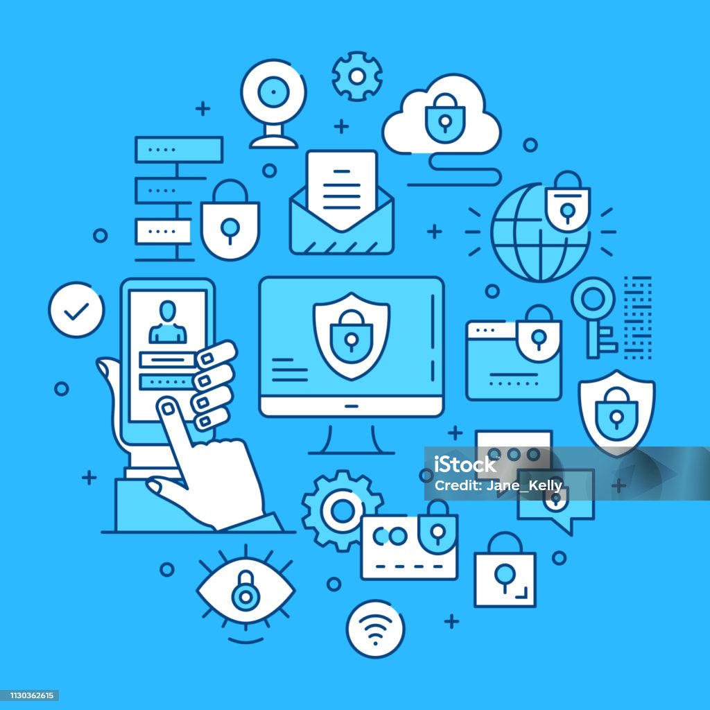 Data security concepts line art. Modern graphics elements, outline symbols, thin line icons set. Vector illustration Data security concepts line art. Modern graphics elements, outline symbols, thin line icons set for websites, web banners, mobile apps, infographics. Vector illustration General Data Protection Regulation stock vector