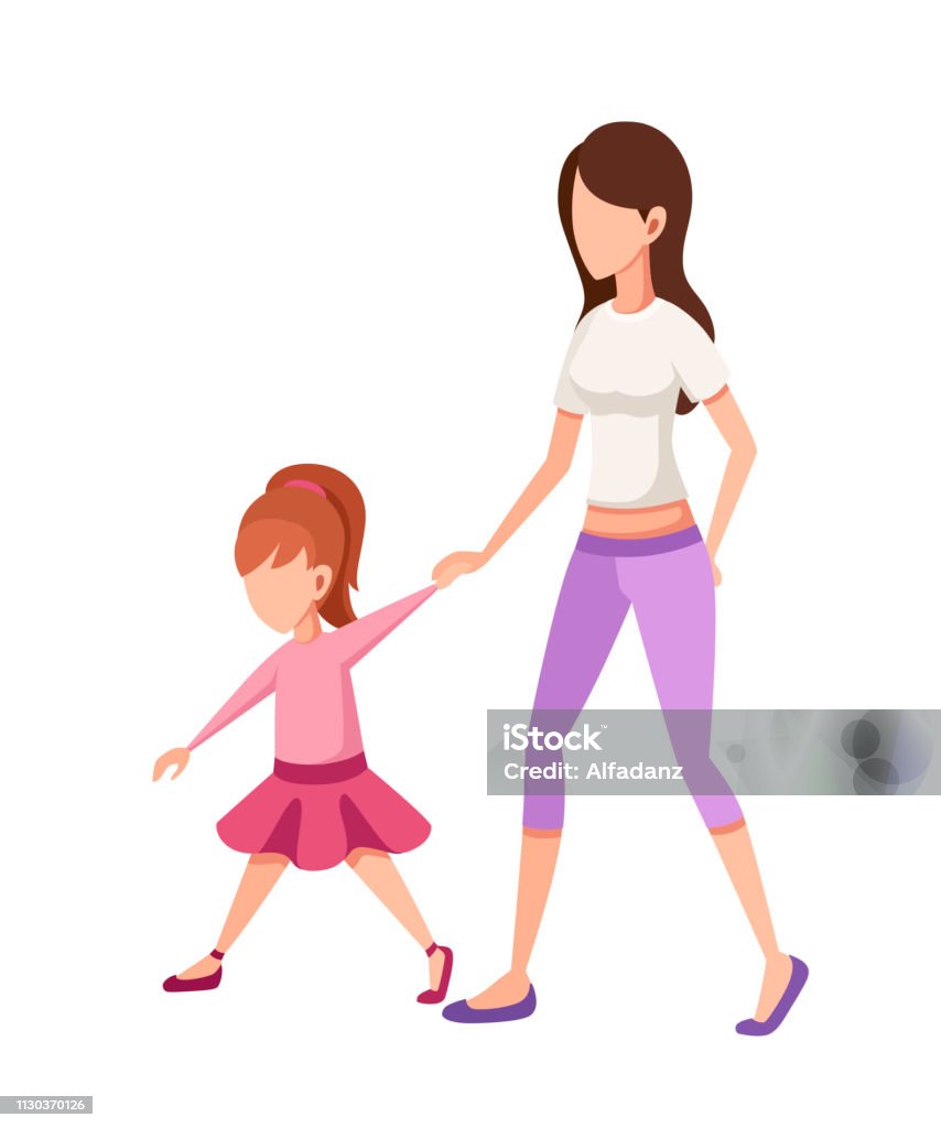 Mẹ Và Con Gái Cô Gái Đi Với Mẹ Nắm Tay Không Có Thiết Kế Nhân Vật ...