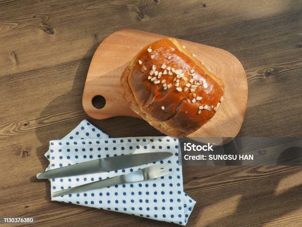 Blueberry Bread On Wooden Board Stock Photo - Download Image Now - 7-Grain Bread, Backgrounds, Baguette