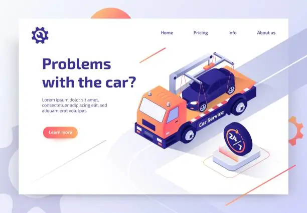 Vector illustration of Car Tow Company Online Service Vector Web Banner