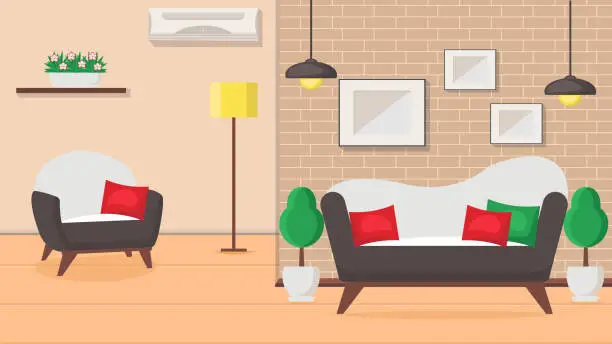 Vector illustration of Living Room Design Flat Vector Illustration
