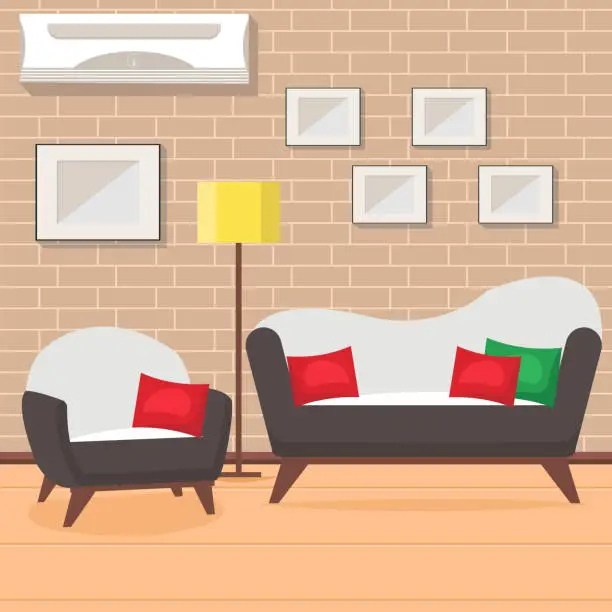 Vector illustration of Living Room Design Flat Vector Illustration