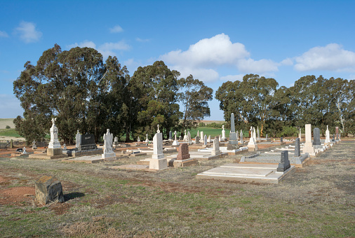 Palmer, South Australia, Australia - July 7, 2018: Mass of graves found at the Palmer Cemetery, situated within rural farm land.
