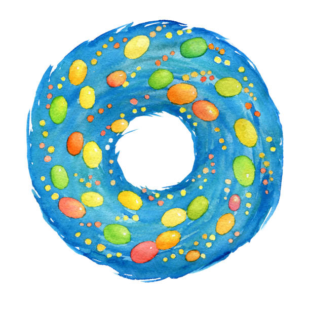 istock Happy easter - blue wreath of wicker spring twigs with a cute colored eggs. Hand drawn watercolor painting illustration isolated on white background. 1130385606