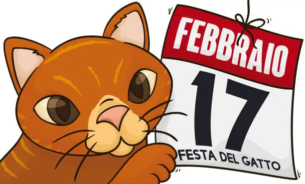 Vector illustration of Cute Cat with Reminder for Cat Day in Italy