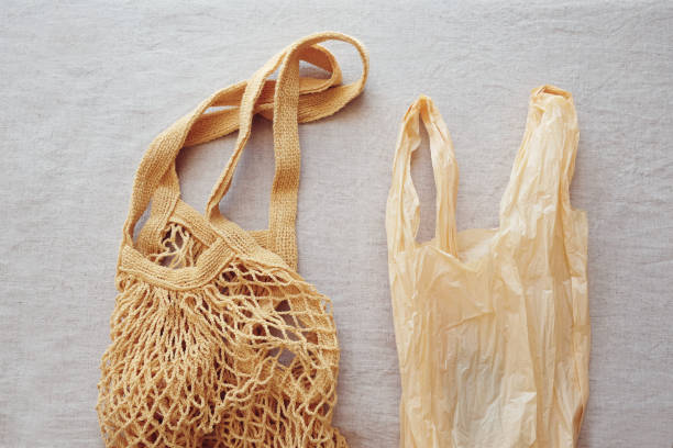 istock Reusable cotton shopping bag and plastic bag, plastic free and zero waste concept 1130393002