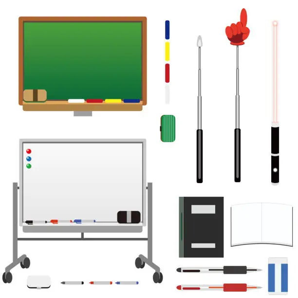 Vector illustration of School Education · Teacher Educational tools set