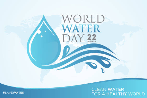 ilustrações, clipart, desenhos animados e ícones de carta de água dia mundial sobre fundo de mapa mundo com gota - dia mundial da agua