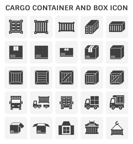 illustrations, cliparts, dessins animés et icônes de icône de conteneurs de fret - delivery van truck freight transportation cargo container