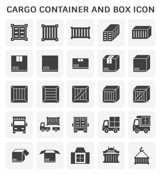 cargo container icon Cargo container and box icon set for shipping and transportation work design. cargo container stock illustrations