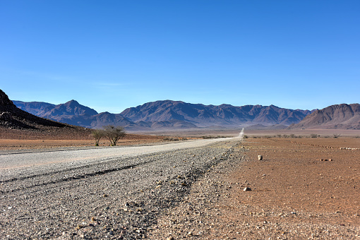 Dirt and gravel roads in the NamibRand Nature Reserve, Namibia.
