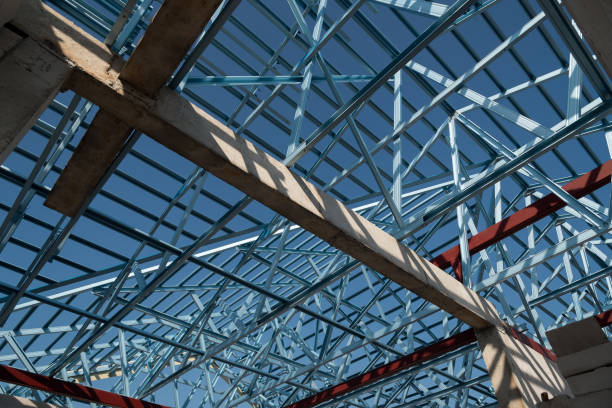 istock Structure of steel roof frame for building construction. 1130406680