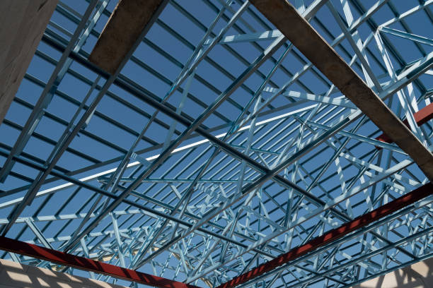 istock Structure of steel roof frame for building construction. 1130406688