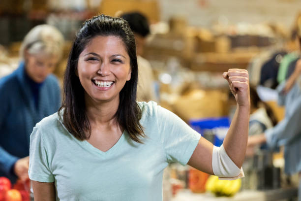 istock Strong woman donates blood 1130406992