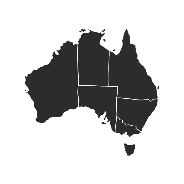 흰색 배경에 고립 된 호주 검은 벡터 지도 - australia stock illustrations