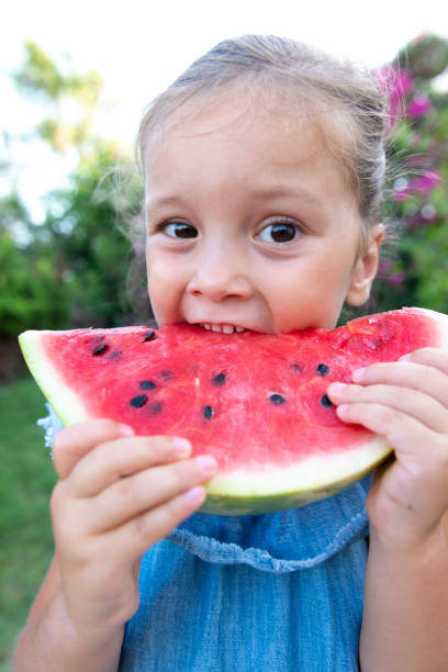 istock Little girl eating watermelon 1130411787