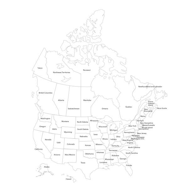 usa und kanada umriß - map square shape usa global communications stock-grafiken, -clipart, -cartoons und -symbole