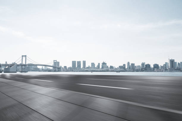 Elevated highway, Tokyo Japan, Odaiba - Tokyo, Rainbow Bridge - Tokyo, Tokyo - Japan, Tokyo Bay low angle street japan stock pictures, royalty-free photos & images