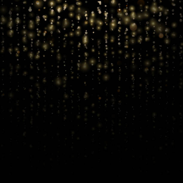 istock Glitter threads of curtain backdrop on black. Christmas and New Year effect. Gold particles lines rain. Fashion strass drops with shiny sequins. Sparkling of shimmering light blurs. EPS 10 1130414232