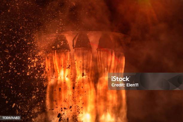 Rocket Engines And Fire Duting The Missile Launch At Night Close Up Conceptual Image Elements Of This Image Furnished By Nasa Stock Photo - Download Image Now