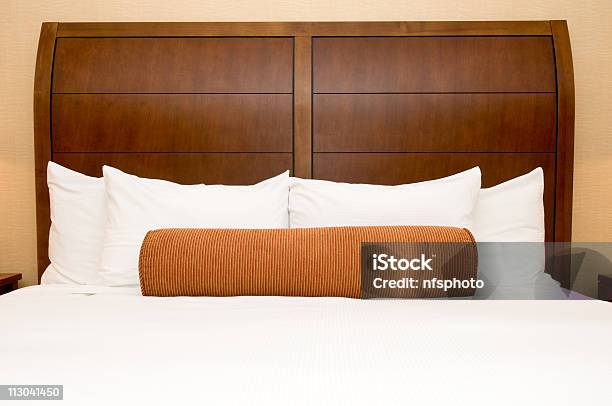 Pillows On Hotel Bed Stock Photo - Download Image Now - Headboard, Wood - Material, Bed - Furniture