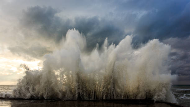 istock Storm waves over a pier in the Adler, Sochi 1130414503