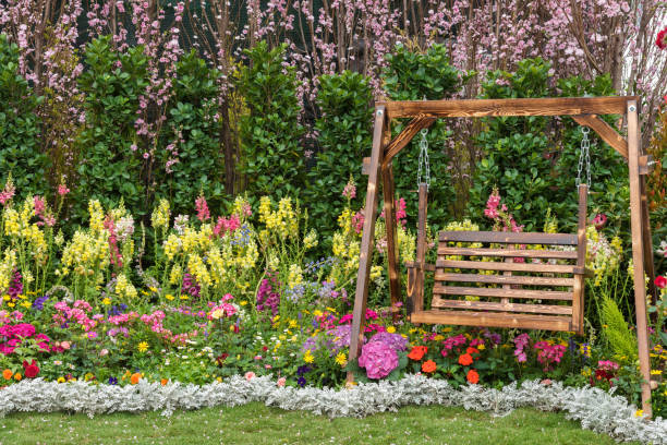 seat in flower garden