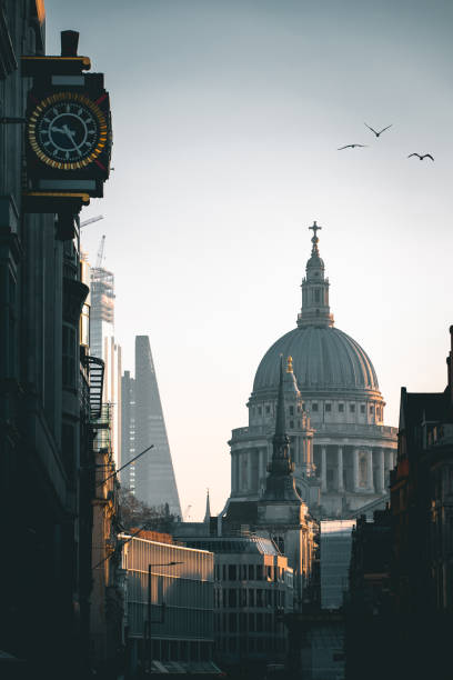 Atmospheric shot of St. Pauls Cathedral, London Taken from Fleet Street during golden hour 122 leadenhall street photos stock pictures, royalty-free photos & images