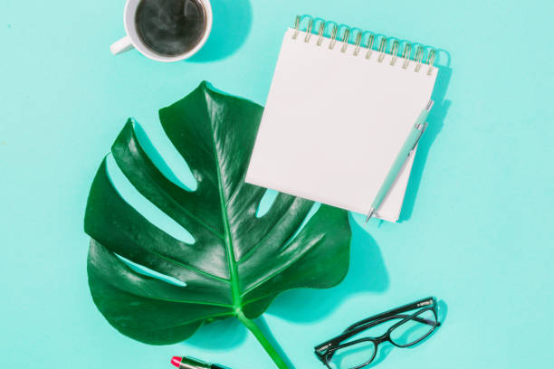 istock Summer background Blank journal monster leavesf coffee 1130419561