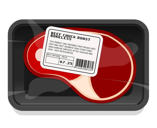 meat packaging Vector meat packaging illustration black meat tray stock illustrations