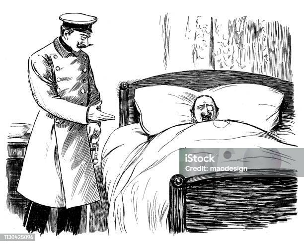 Prussian Soldier Visits A Sick Officer Who Lies In Bed 1896 Stock Illustration - Download Image Now