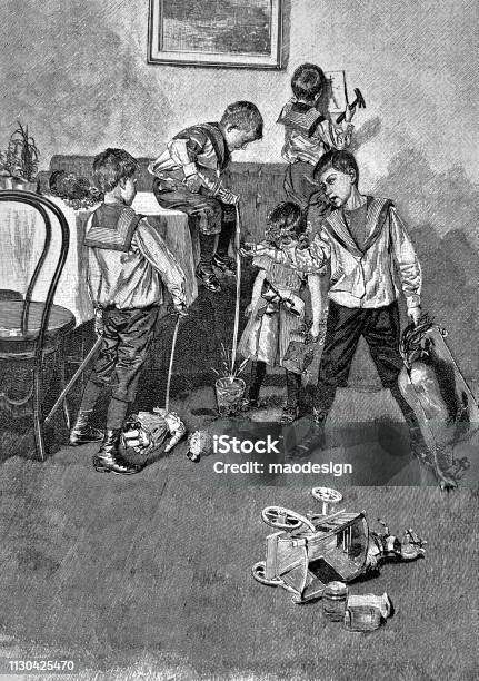 Naughty Children 1896 Stock Illustration - Download Image Now - Boys, Devil, Mischief