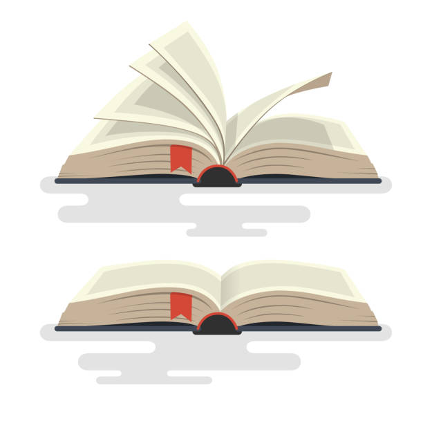 Covered opened book with pages. Vector illustration. open book stock illustrations