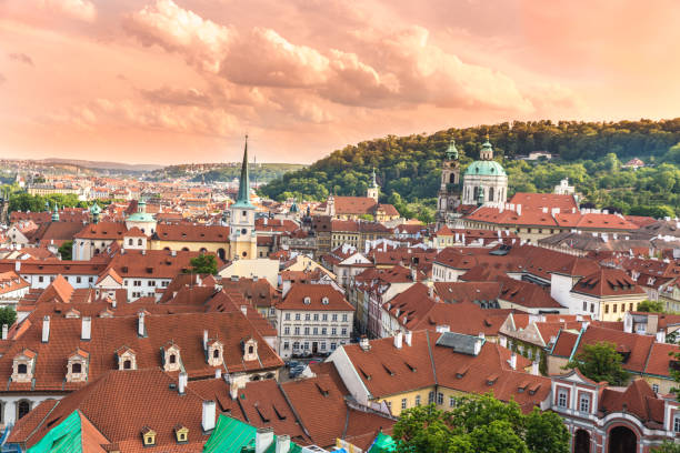 istock Panoramic view of Prague city at sunset. 1130429575