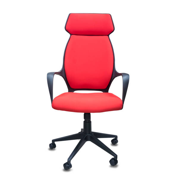 istock The office chair from red cloth. Isolated over white 1130429658