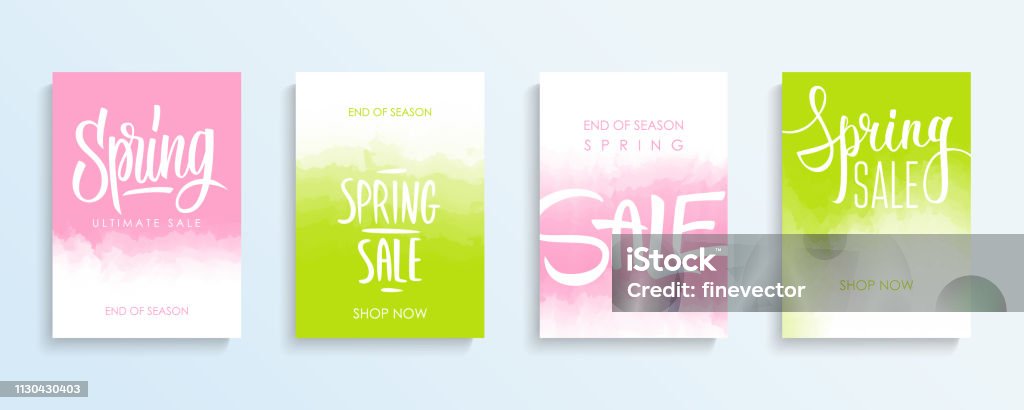 Spring Sale promotional flyers or covers set with hand lettering for springtime shopping, commerce, discount promotion and advertising. Spring Sale promotional flyers or covers set with hand lettering for springtime shopping, commerce, discount promotion and advertising. Vector illustration. Springtime stock vector