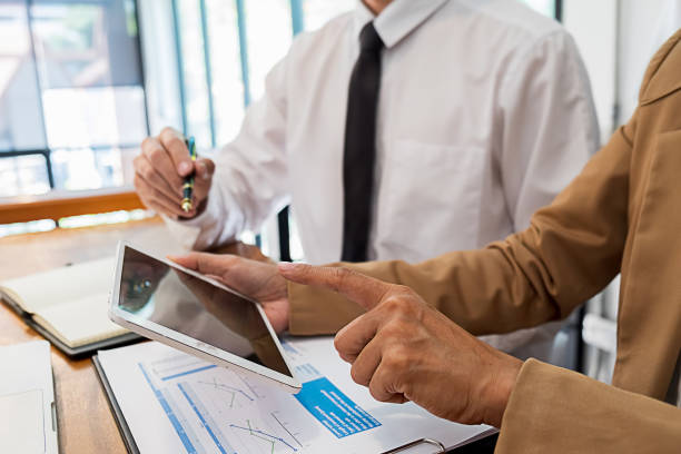 istock Start up partners are discussing the ideas for new strategy of development. Digital world Concept 1130430498