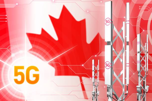 istock Canada 5G industrial illustration, large cellular network mast or tower on modern background with the flag - 3D Illustration 1130430905