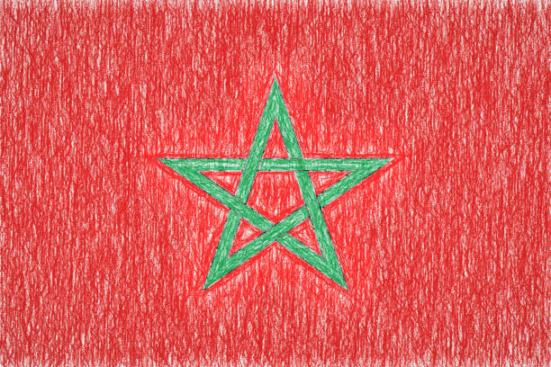 Morocco painted flag Morocco painted flag. Patriotic drawing on paper background. National flag of Morocco moroccan flag pictures stock illustrations