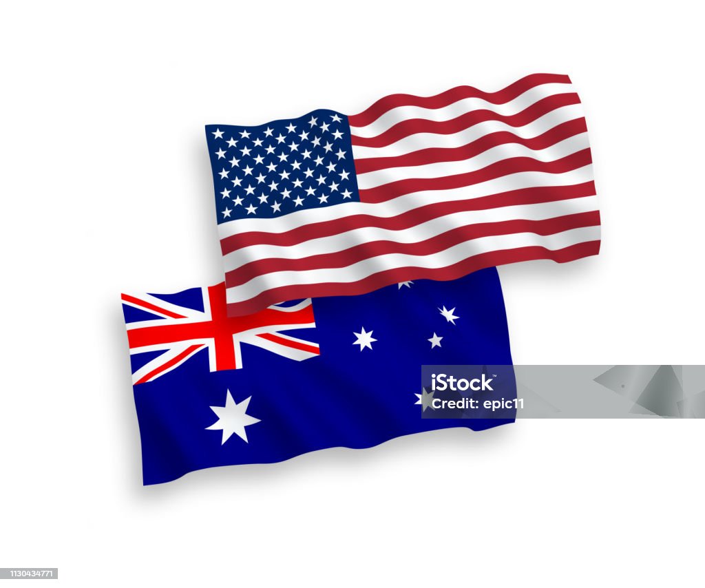 Flags of Australia and America on a white background National vector fabric wave flags of Australia and America isolated on white background. Australia stock vector