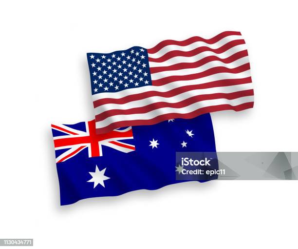 Flags Of Australia And America On A White Background Stock Illustration - Download Image Now