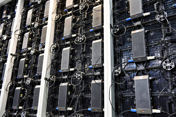 istock Equipment rear panel of big video display 1130436401